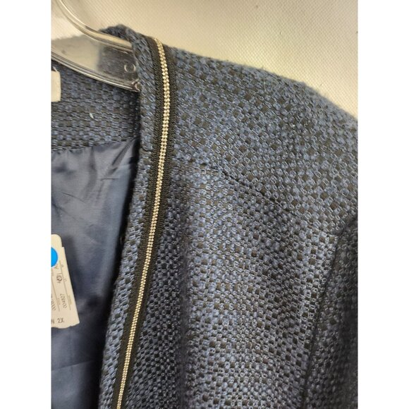 CJ Banks Womens Tweed Blazer Jacket Size 2X Navy Blue Open Carrier Academia NEW - Picture 3 of 9
